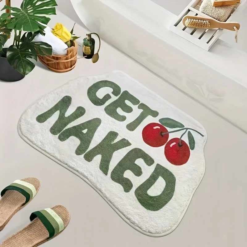 VIKAMA "Get Naked" Cherry Fun Badezimmerteppich Retro-Ästhetik Rutschfeste Saugfähige Fußmatte Heimdekoration