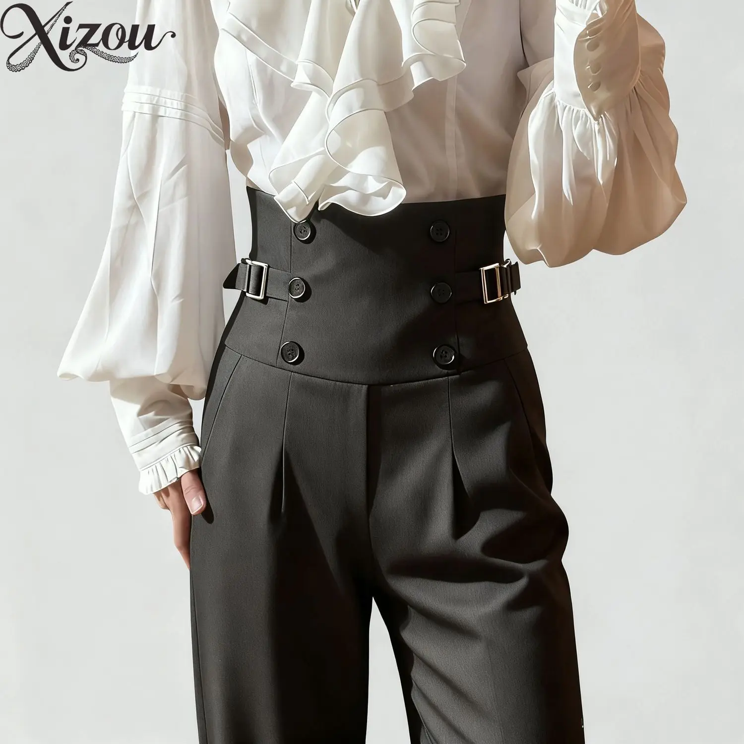 Lolita Prince High Waist Straight Pants Vintage Court British Unisex Autumn Winter Commuter Trousers 2026 Black Solid Color