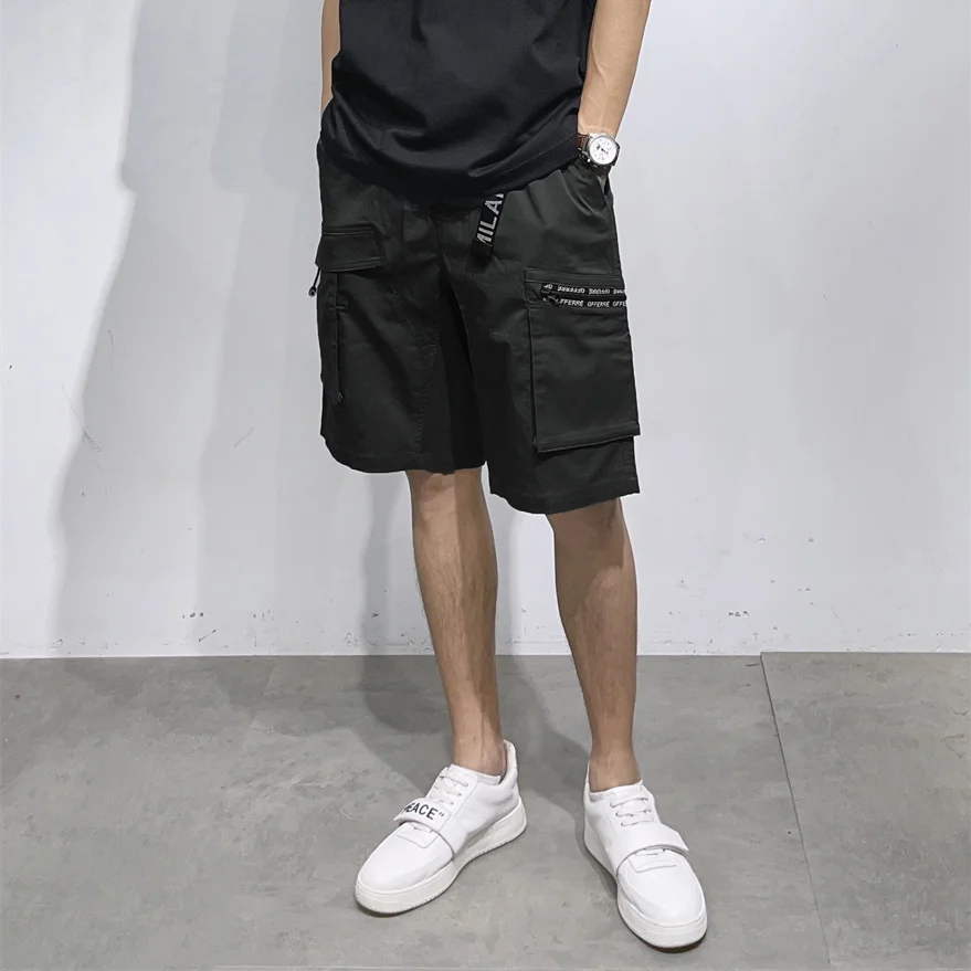 

Роскошные большие брюки-карго с эластичным поясом, дышащие, из смесового хлопка и полиэстера, летние, повседневные, молодежные