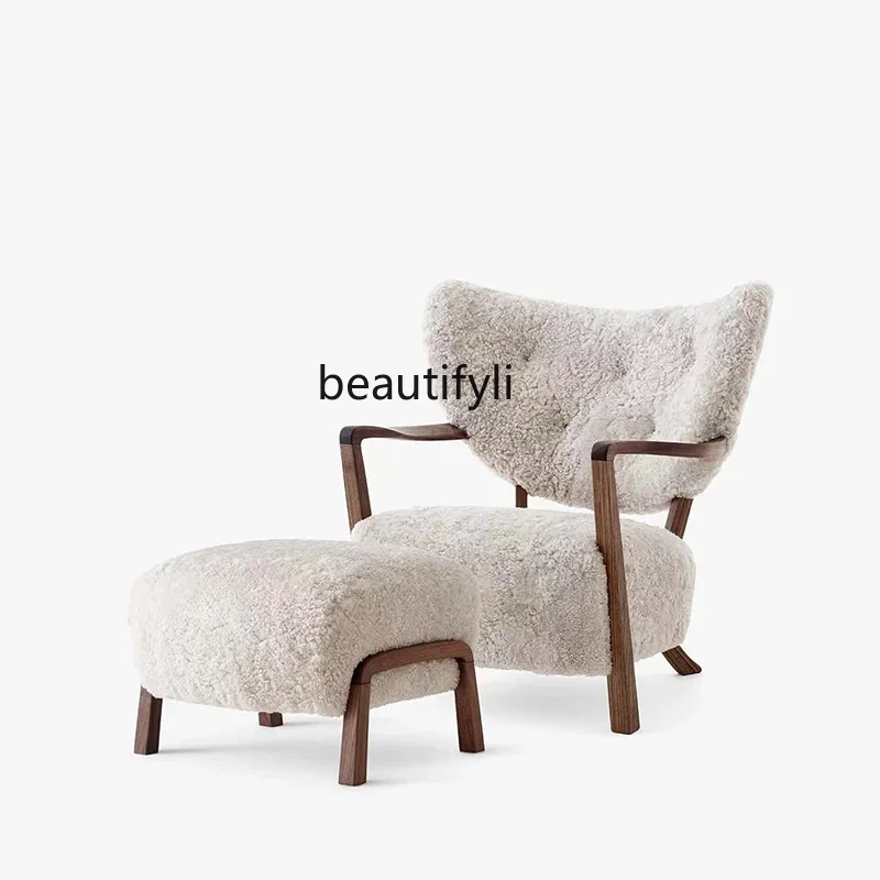 

Nordic Modern Minimalist Solid Wood Wool Couch Light Luxury Small Apartment Living Room Single Wool Leisure Chair furniture