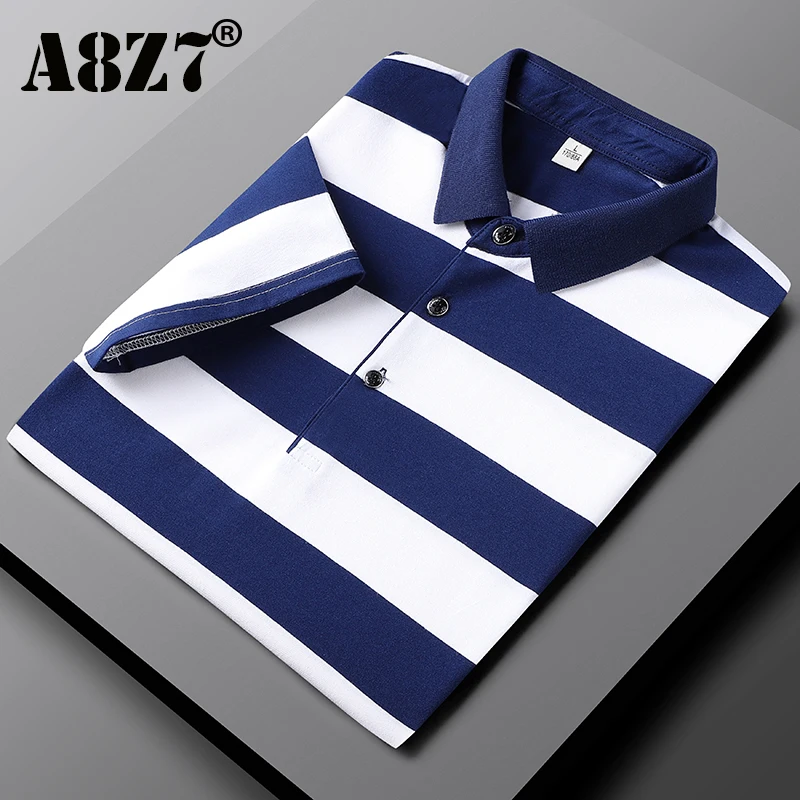 New Summer Men Classic Striped Polo Mens Cotton Short-Sleeved Embroidered Business Casual Hot Polo Shirt Male Dropshipping