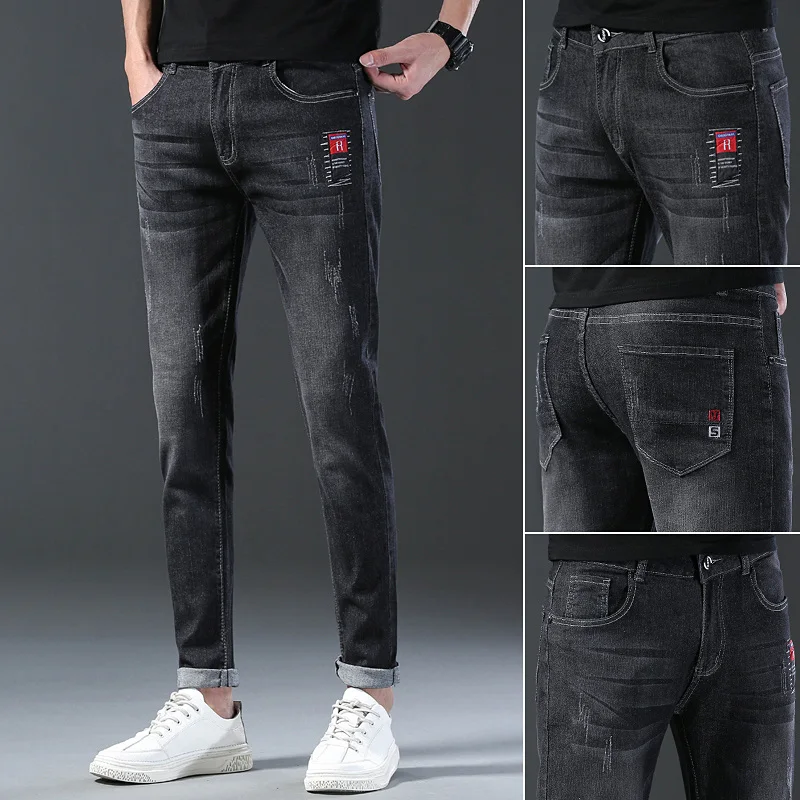 Jeans elasticizzati Slim grigi da uomo di marca Casual Classic Cotton Trend pantaloni in Denim elasticizzati a matita per giovani pantaloni Skinny