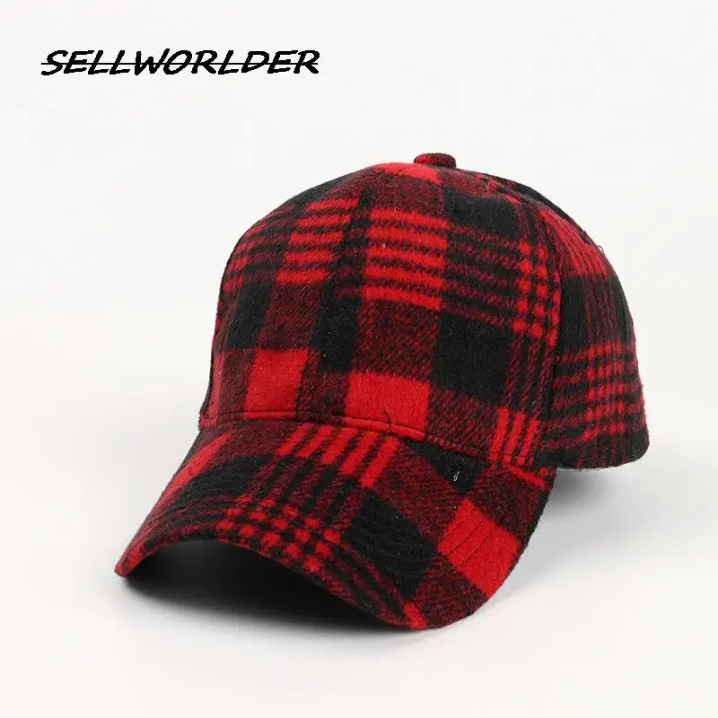 SELLWORLDER Adults Autumn and Winter Plaid  Baseball Caps 2022 Winter Hats & Caps