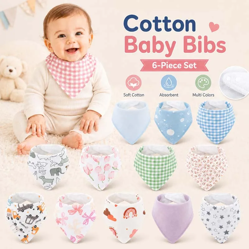 6Pcs Baby Bibs Burp Clothes Soft Cotton Newborn Bandana Bib Set Infant Saliva Towels Kids Apron Toddler Accessories Newborn Gift