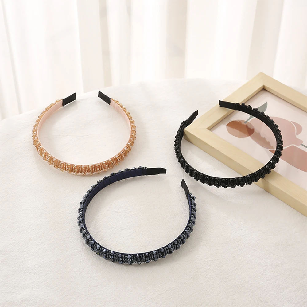 Fashion Korea Crystal Soft Headband For Women Rhinestone Hairband Beads Bezel Girls Hair Accessories Simple Headwear Hair Hoop