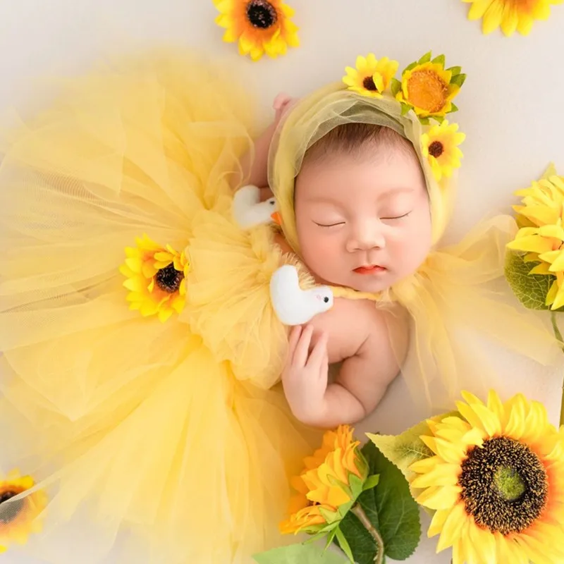 

❤️ Одежда для фотосъемки новорожденных, повязка на голову + платье + цветы подсолнечника, студийный реквизит для фотосессии для маленьких девочек, аксессуары, одежда, наряды