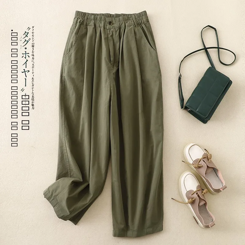 

Женские брюки-бананы с высокой талией и широкими штанинами, тонкие, повседневные, для работы, укороченные, фасон «баллон», модные, из 100% хлопка