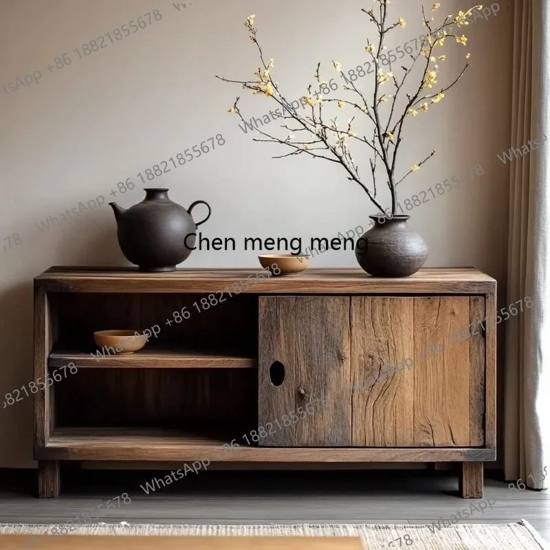 F150 wabi-sandy wind solid wood dining side cabinet enters the living room entrance, the homestay places things against the wall