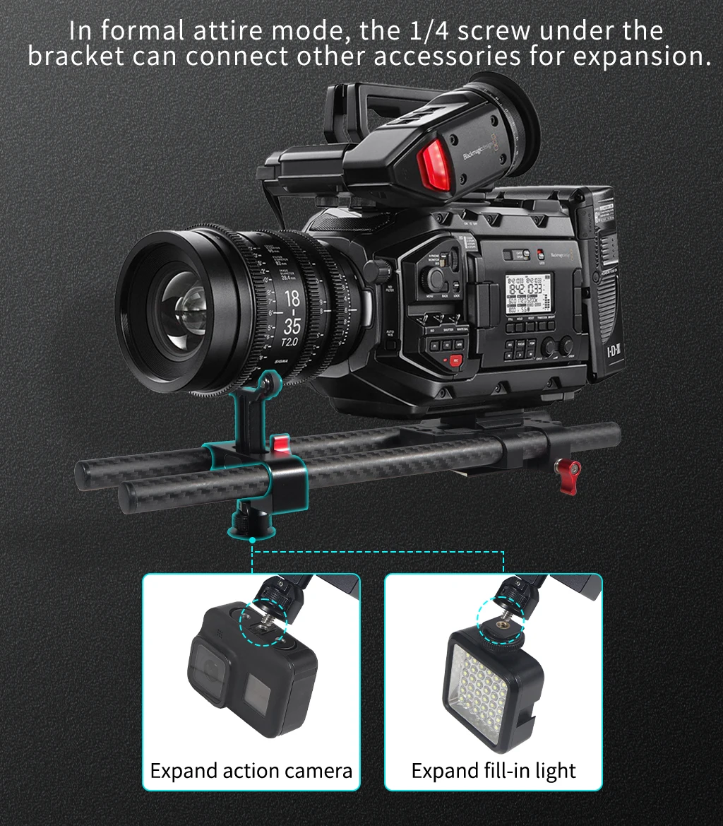 Y-förmige Objektivhalterung 15MM Stangenhalterung Erweiterte Objektivunterstützung mit Gummilagern für Sony Fuji Objektiv DSLR-Kamera Langobjektiv – Detail 9