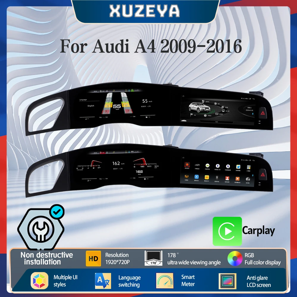 Digital Instrument Cluster For Audi A4 2009-2016 Speedometer Android radio, CarPlay Android Auto, GPS navigation