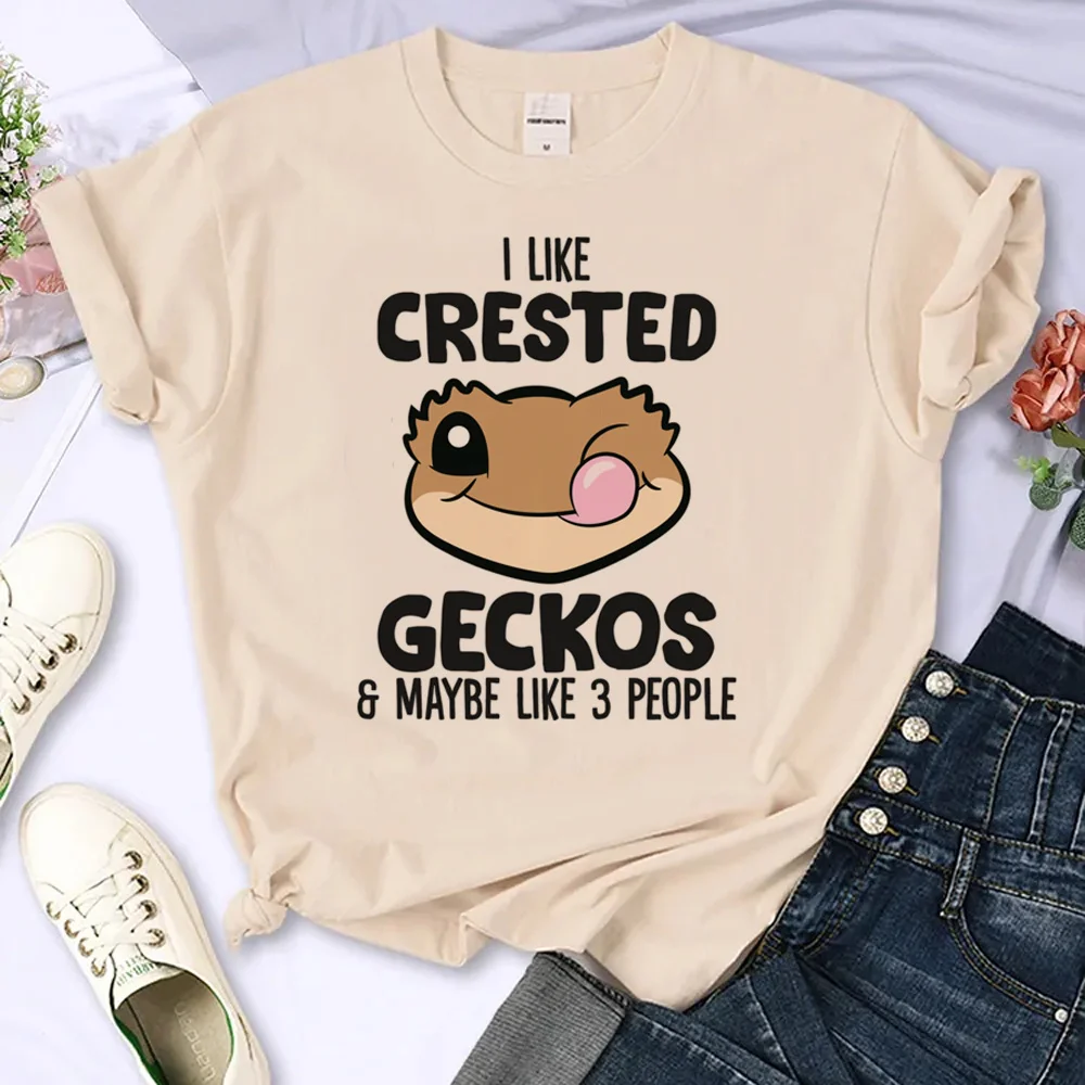 crested gecko t-shirts women manga t shirt girl Japanese designer funny clothes