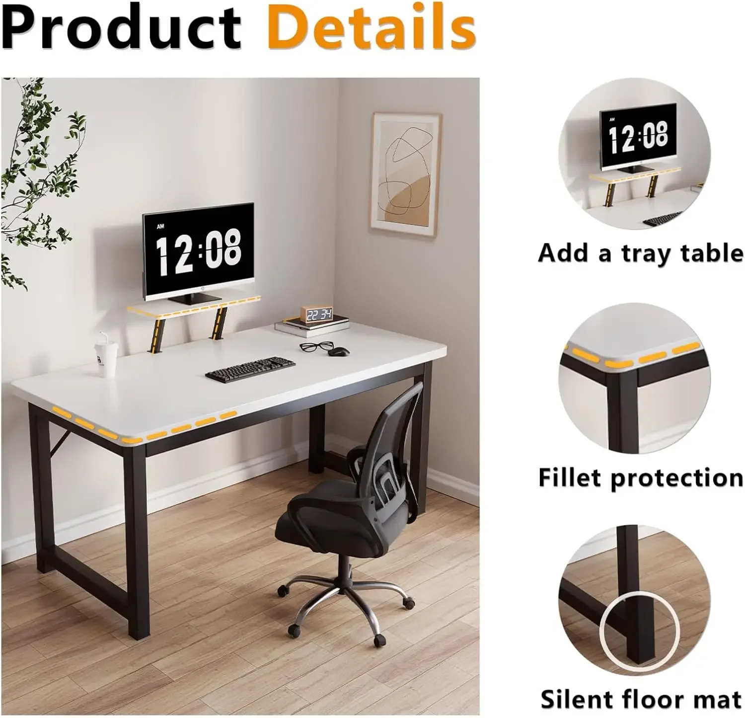 Computer Desk for Bedroom,39.4 Inch Study Table with Small Desk for Home Office.