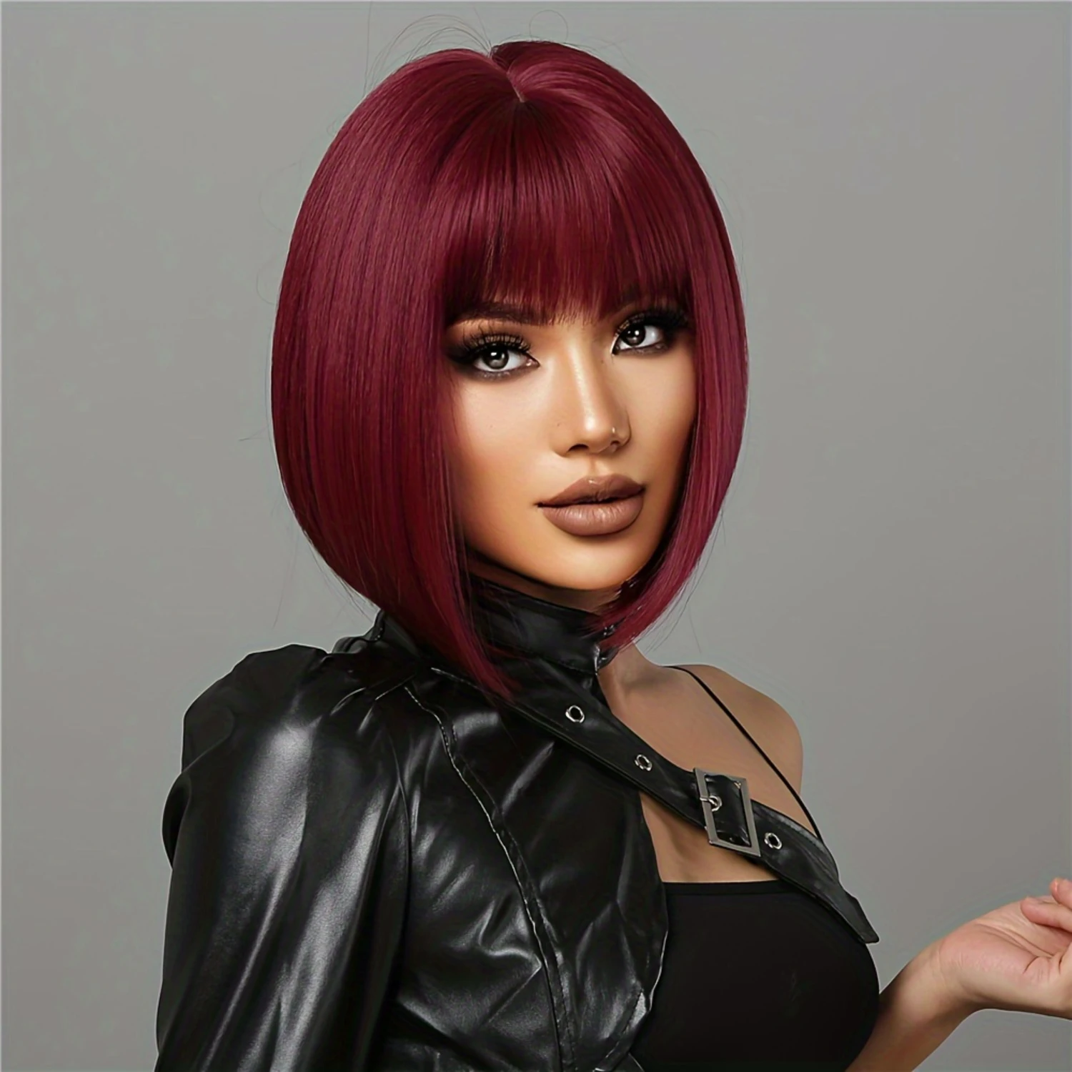 

12 Inches Long Red Bobo Synthetic Hair Wig with Bangs for Women, Versatile and Stylish Fashion Look on any Occasion