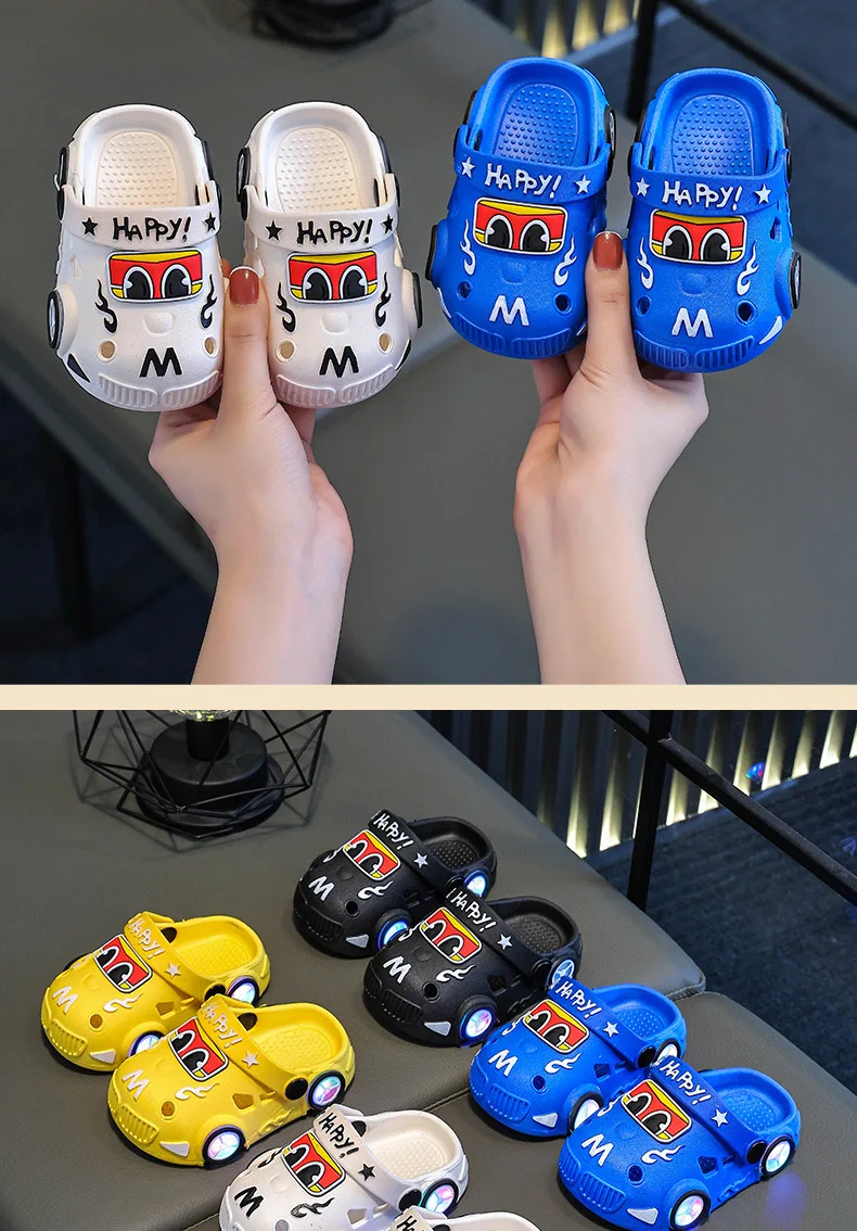 Kinder-Slipper Sommer Neu Jungen Autoform mit Leuchträdern Rutschfest Weiche Sohle Baby Mädchen Strand-Slipper – Detail 16