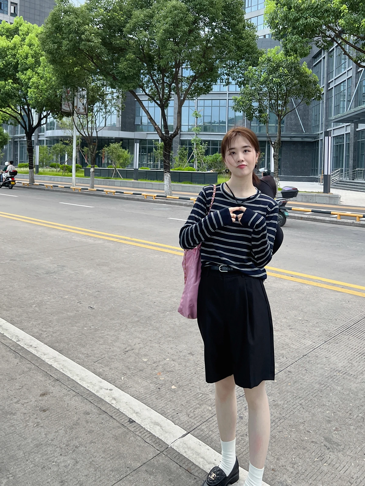 

Loose Fit round Ne Pullover Knitwear Women's Base Layer irt Striped Two-Color Stripe Design Commute Sle Long Sve