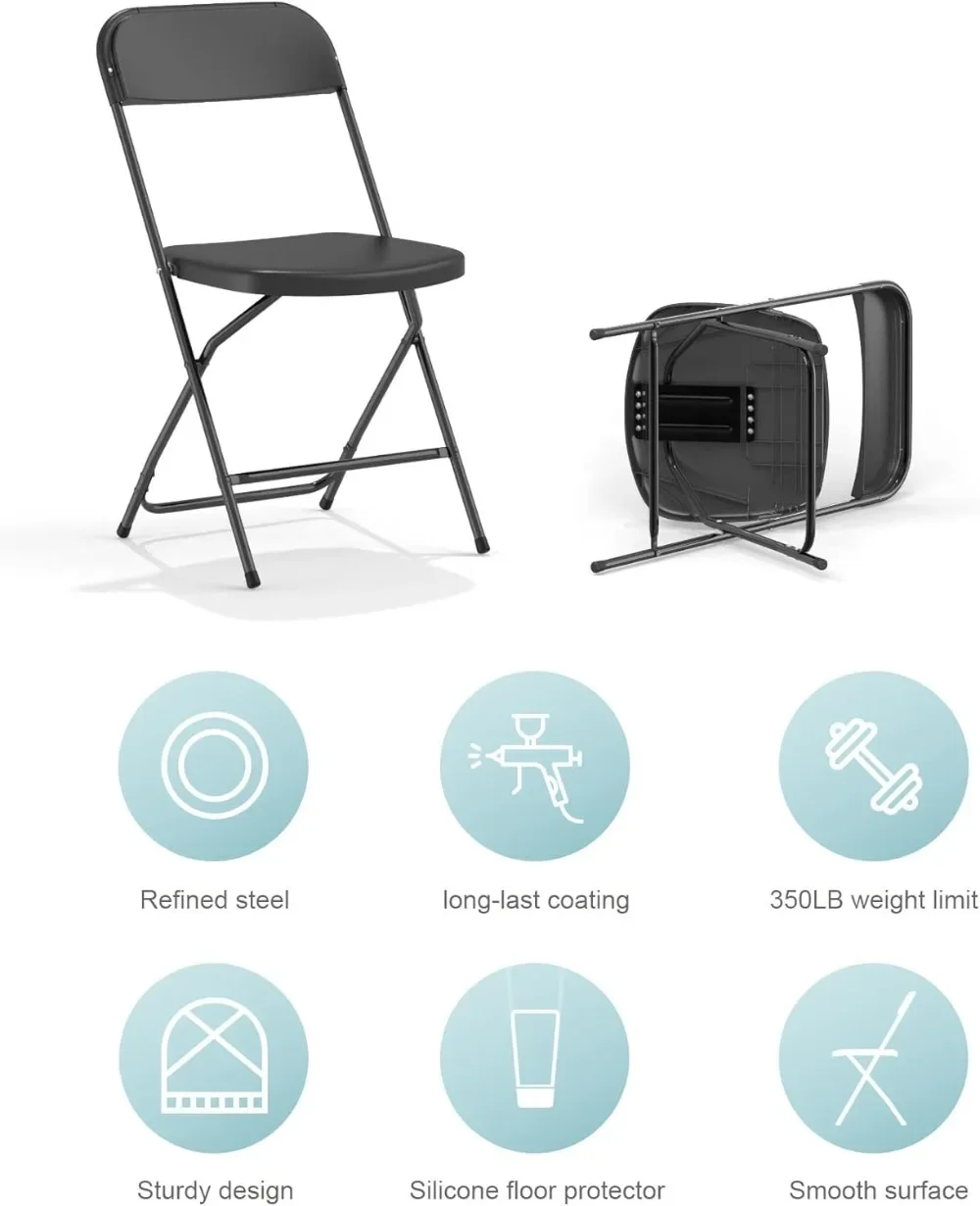 Nazhura Foldable Folding Chairs Plastic Outdoor/Indoor 650LB Weight Limit (BLACK, 8 Pack)