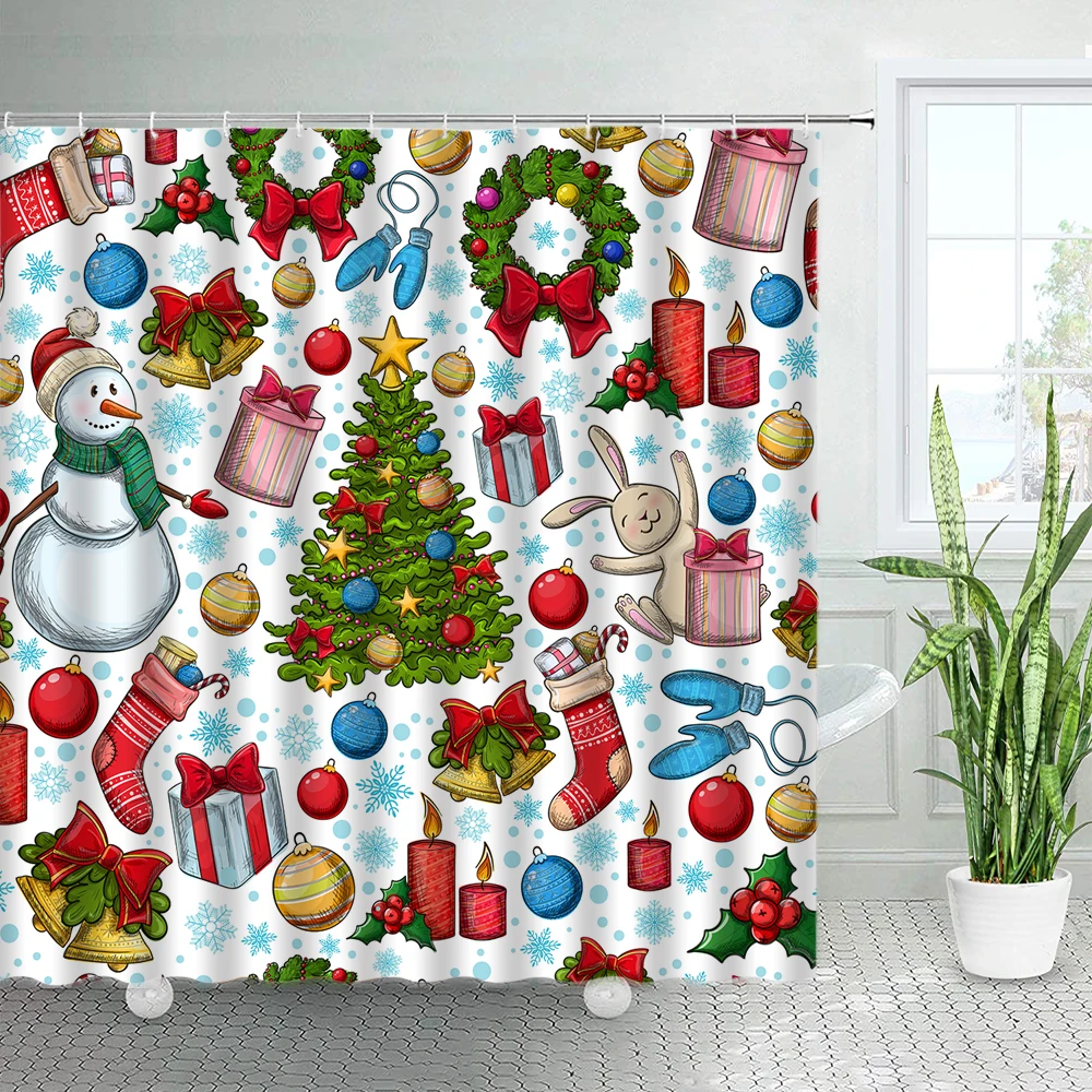 

Christmas Holiday Decorations Christmas Gifts Santa Claus Bathroom Shower Curtain Decorative Fabric Waterproof Fabric