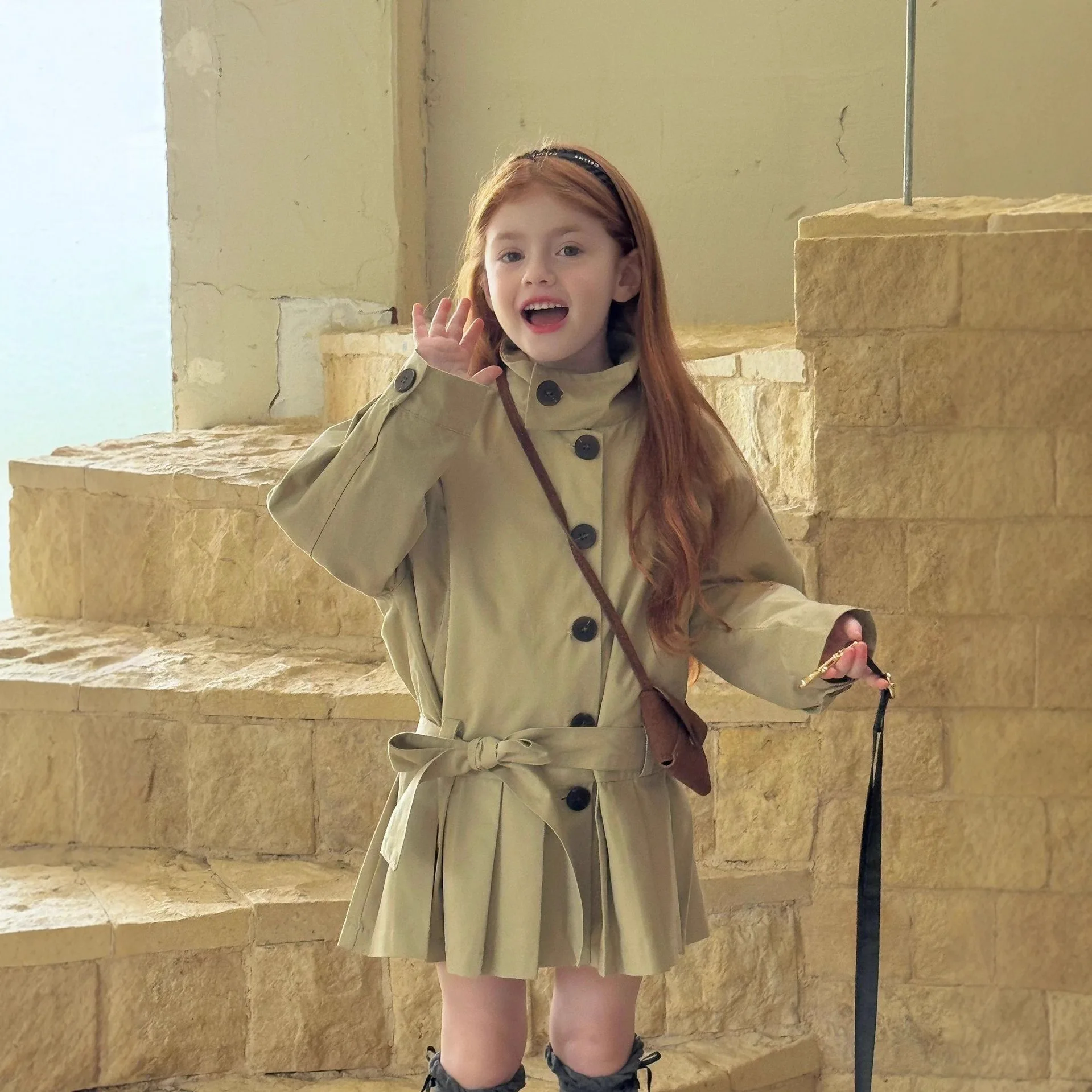 

Girls Coat 2025 Autumn and Winter New Childrens Clothing Korean Girl Baby Fashion Standing Collar in The Long Color Windbreaker