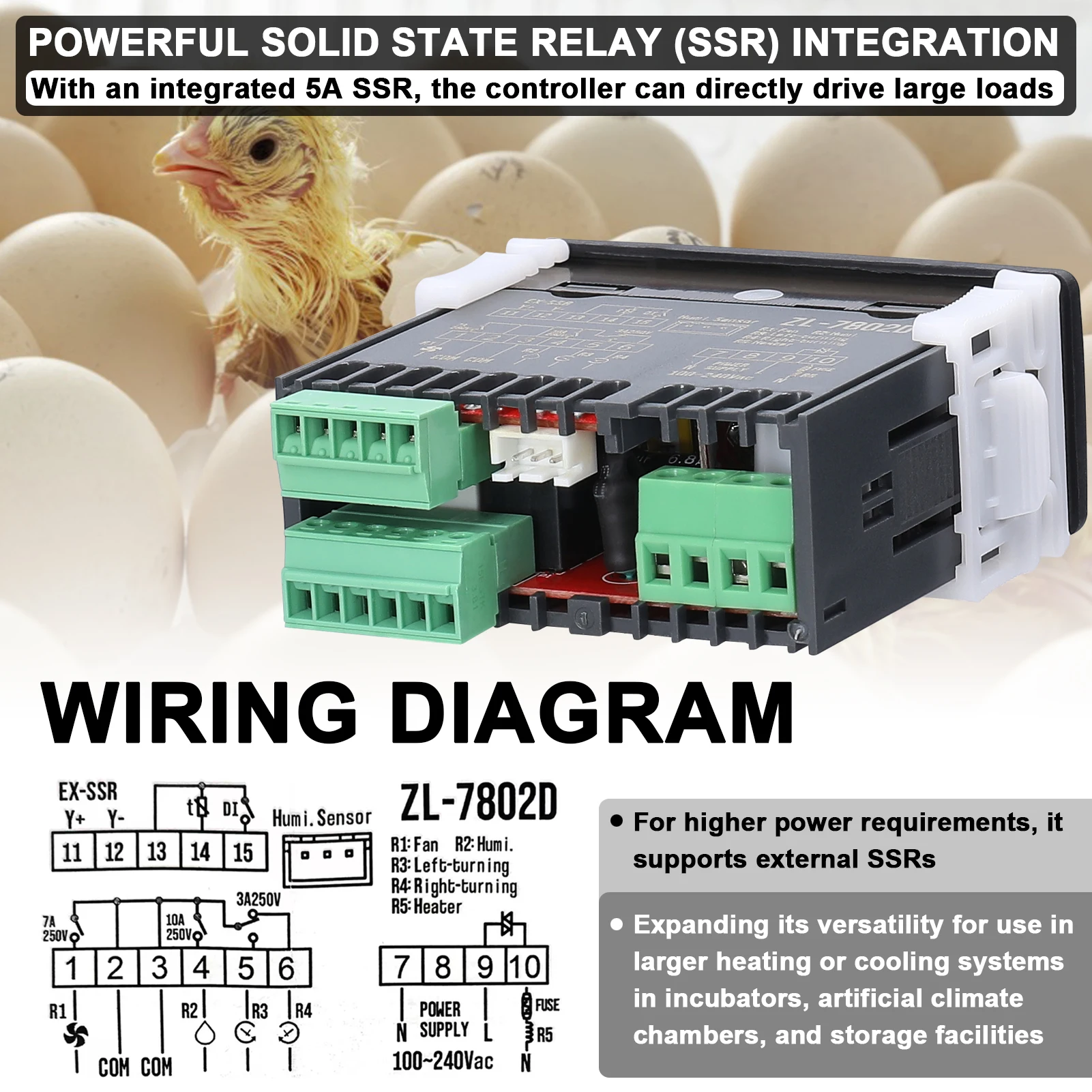 Automatic Incubator Multifunctional Temperature and Humidity Controller Digital Hygrostat Thermostat Eggs Turning PID Control