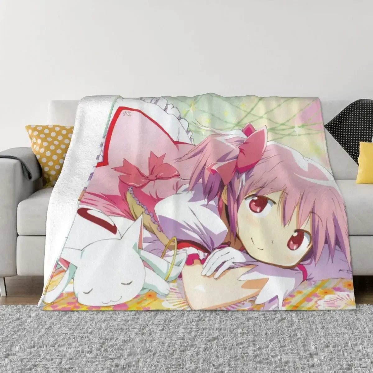 Manta de franela Puella Magi Madoka Magica Anime, ropa de cama cálida, Primavera, Otoño, Kaname y Kyubey