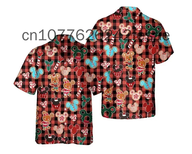 Mickey Mouse Kerst Hawaiiaanse overhemden Heren Dames Casual strandoverhemd Disney Hawaiiaans overhemd Kindershirt met korte mouwen en knopen