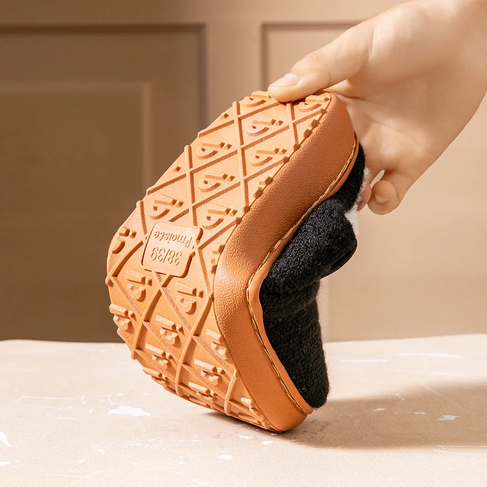 Platform Slippers Women TPR Sole Memory Foam Non Slip Warm Wedge Knited Indoor Cozy House Shoes Winter image 5