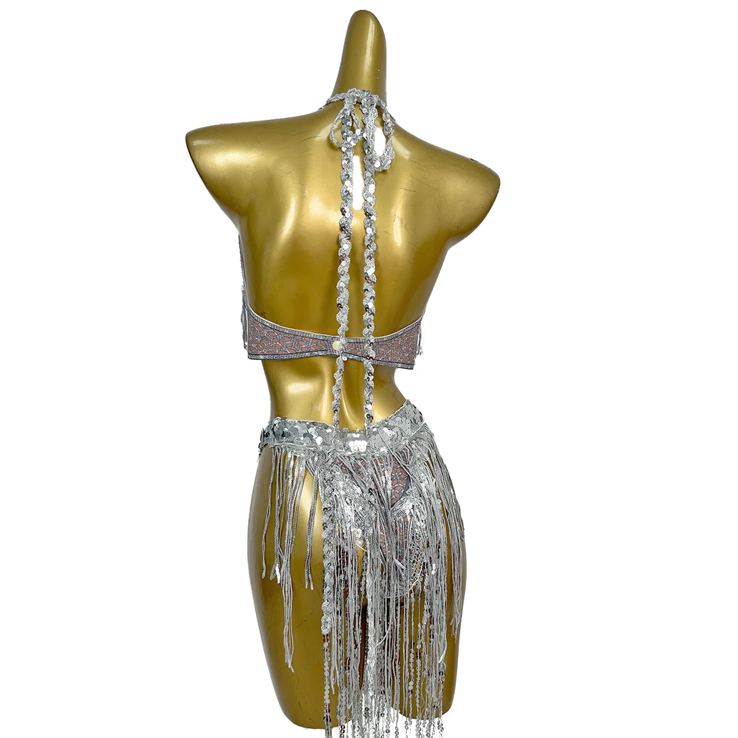 مثير الترتر شرابة بيكيني البرازيلي السراويل 2 قطعة مجموعات النساء نادي DJ عرض الموسيقى مهرجان متجرد وتتسابق أنابيب الصلب ملابس الرقص