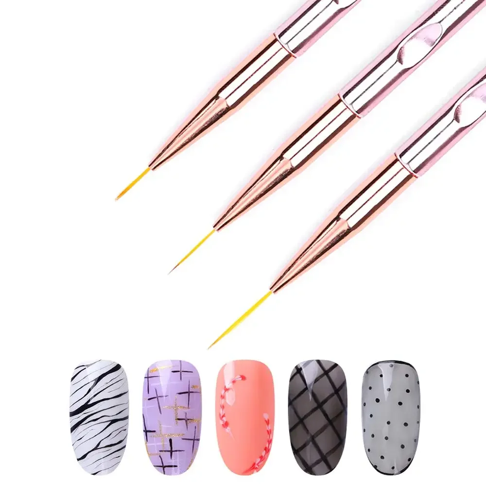 3PCS Acrylic UV Gel Nail Brushes Set DIY Nail Art Liner Brush Stripe Pattern Painting Brush Kits Extension Drawing Carving Pen