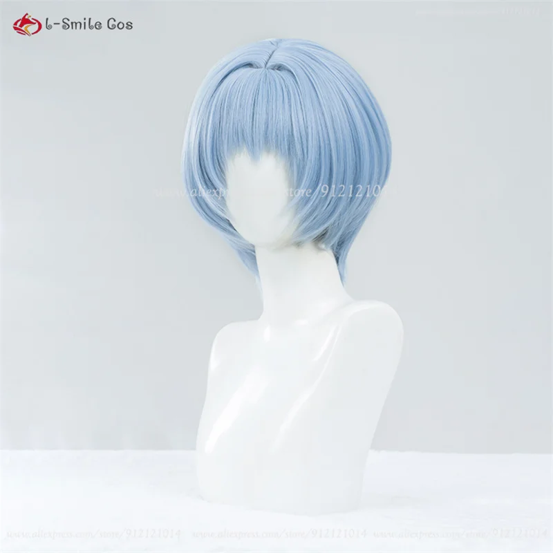 Anime EVA Cosplay Pre Styled Rei Ayanami Cosplay Wig 30cm Light Bule Heat Resistant Synthetic Hair Ayanami Rei Wigs + Wig Cap