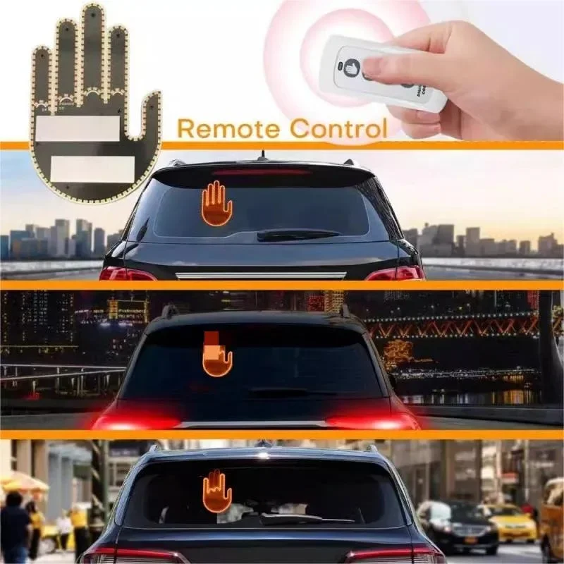 LED Middle Finger Hand Lamp with Remote Control - Humorous Exterior Lighting for Cars Eye-catching Design Light Strip Accessory