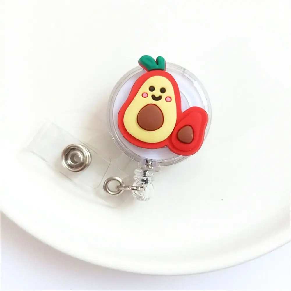 Silicone Fruits Badge Holder Avocado ID Card Cartoon Nurse Badge Reel Name Tag Chest Card Retractable Badge Holder Hospital Use