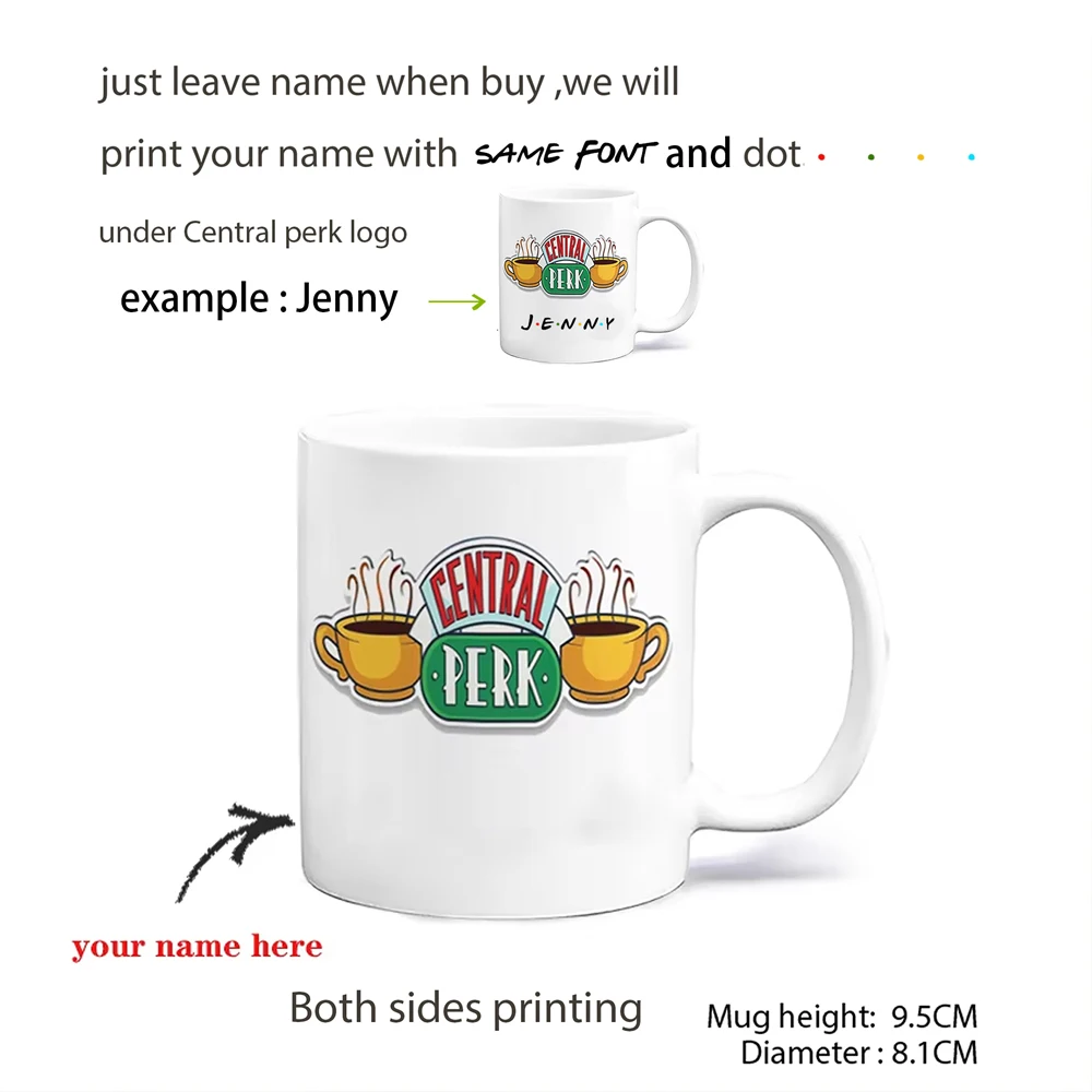 Personalisierte Namens-Tasse im Central Perk Design, Kaffeebecher, Individuelle Teetasse, Schokoladen-, Milch- und Bierbecher für Liebhaber und Freunde