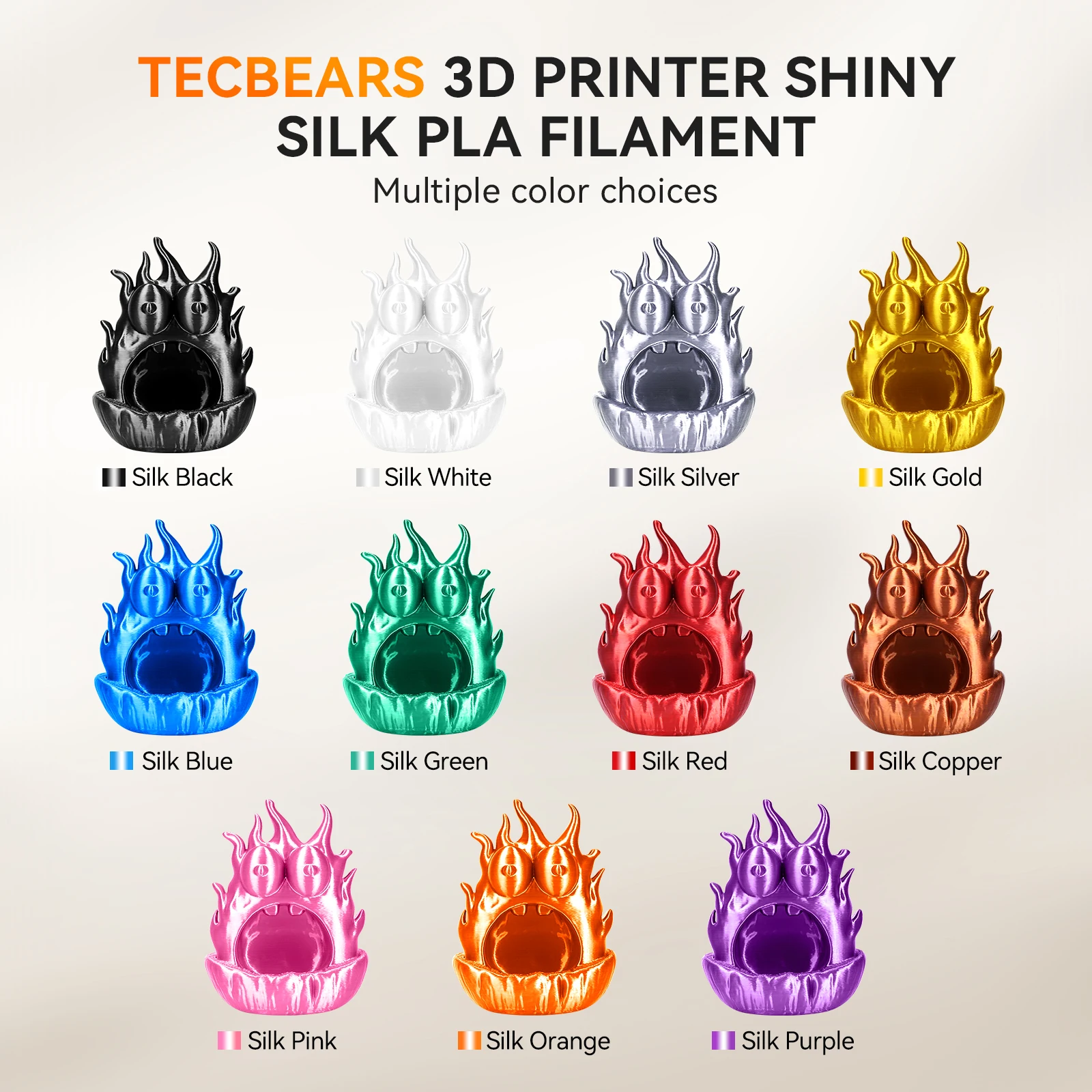 TECBEARS 3D Printer Filament 5Rolls 5KG Multi Color PLA+ SILK Neatly Wound Coloful HighToughness No Bubble for FDM DIY Material