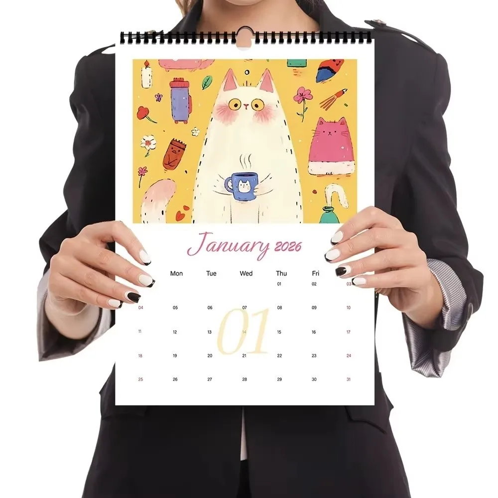 

Creative Family Planner 2026 Calendar 12 Monthly Large Size Cat Cafe Calendar Handmade Desktop Calendar Home Decor