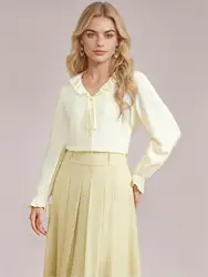 DUSHU Plus Size Shirt Skirt Vest Set For Women 2025 Spring New Design Three-pieces Yellow Suit Elegant Female Holiday Outfit