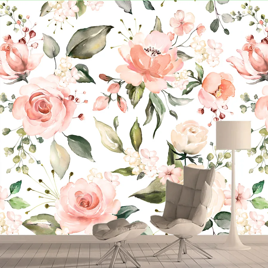 Custom Peel and Stick Accept Wallpapers for Living Room Pink Rose Vinyl Wall Papers Home Decor Murals Floral Nature Improvement