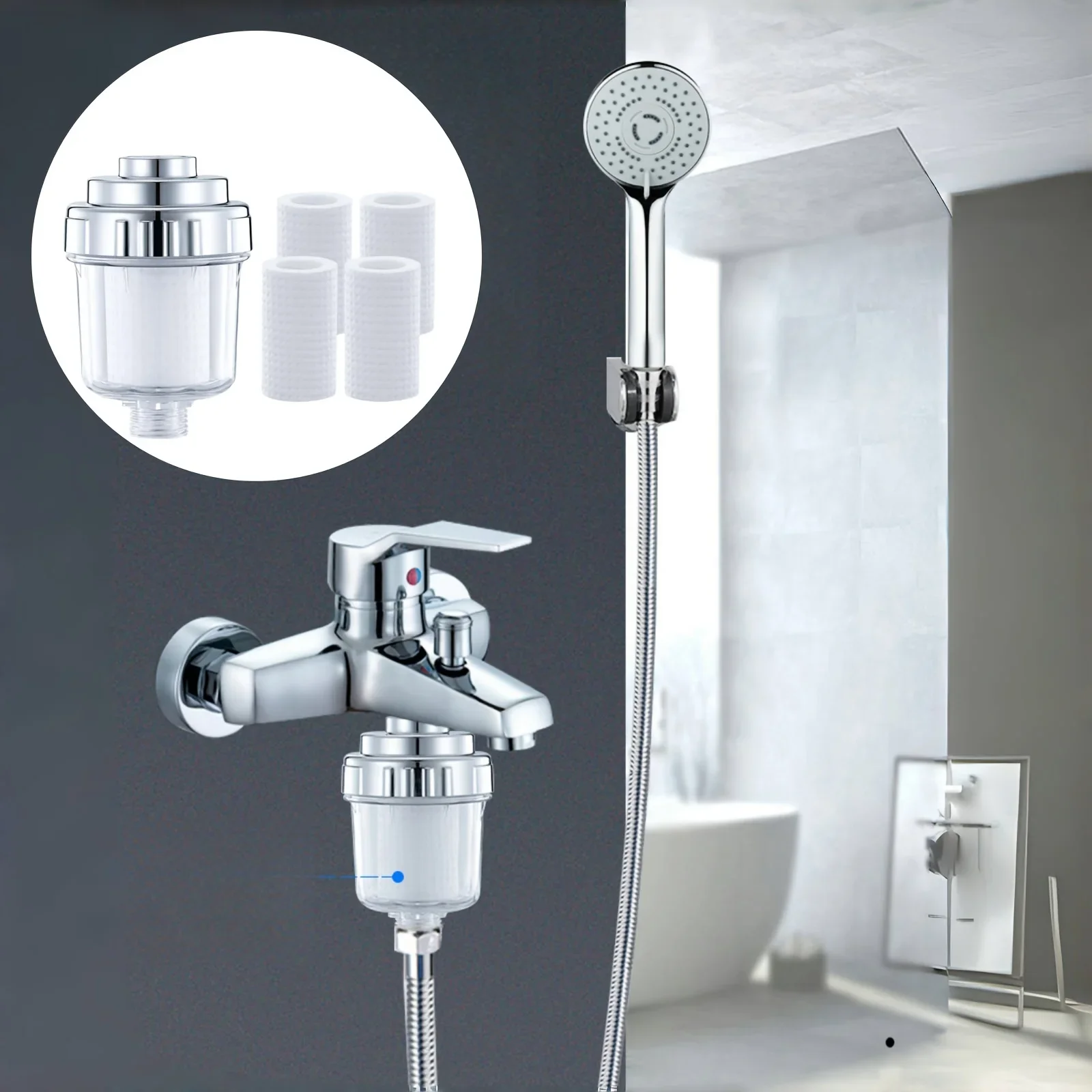 

High-Pressure Shower Head Water Filter Set with 6 Replaceable Cartridges Removes Chlorine Fluoride, Ideal for Bathrooms Showers