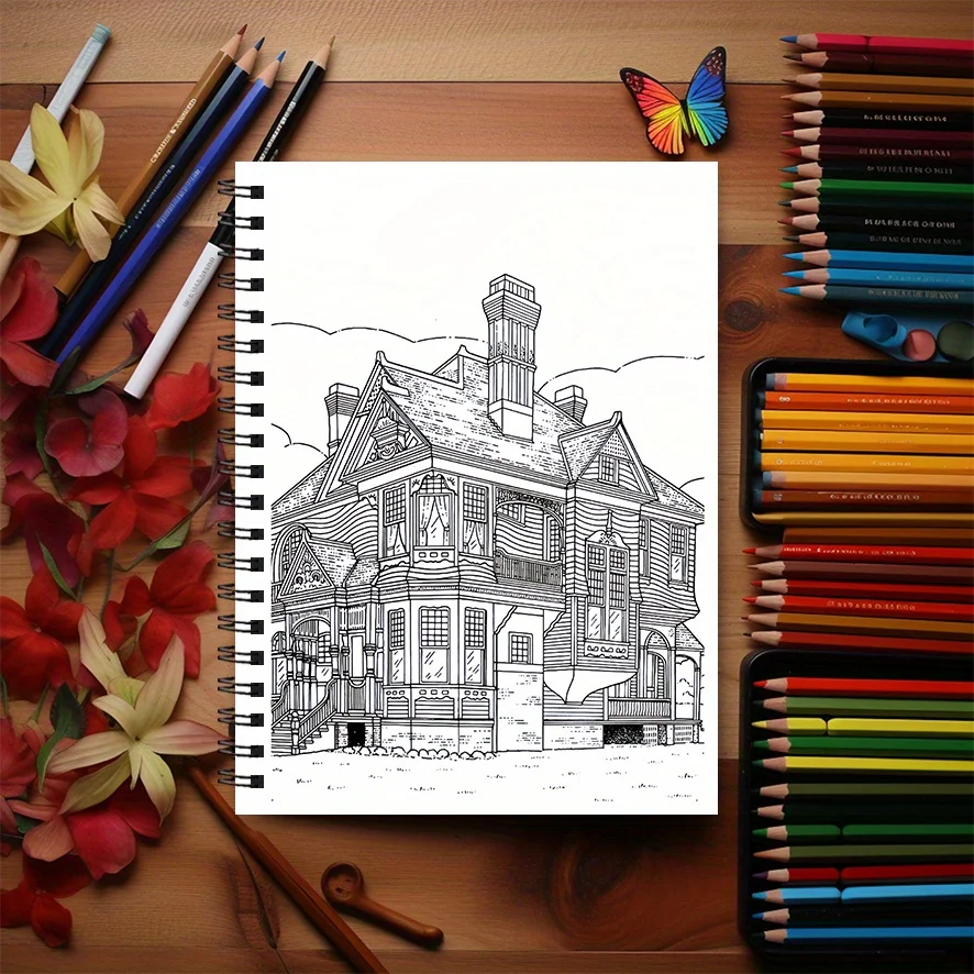 Victorian Houses Coloring Book - 8.3×11.2 Inches, 22 Pages. Great for Architecture - lover Relaxation, Detailed Doodling,