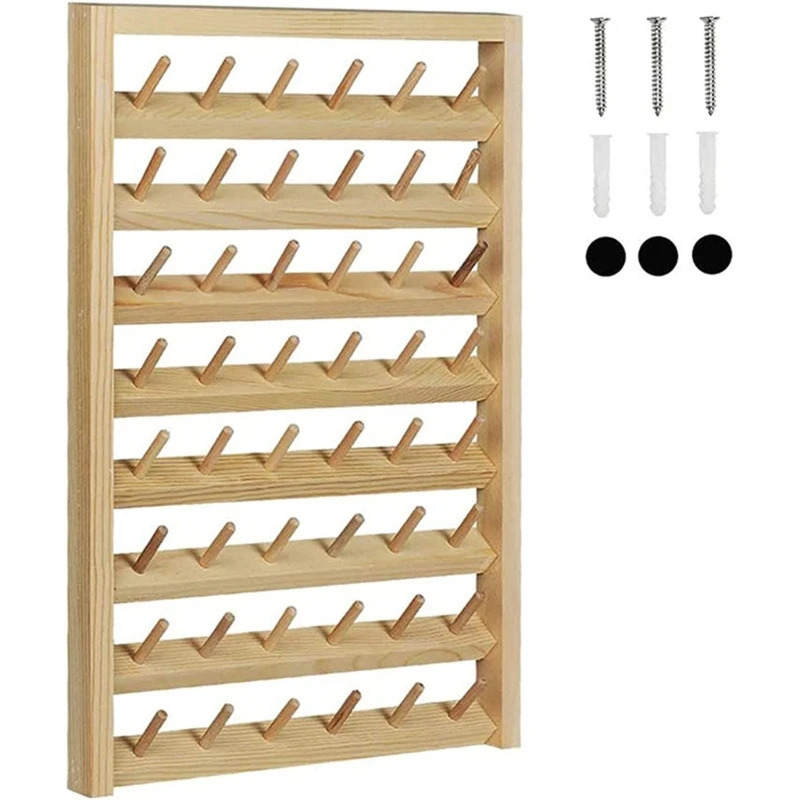 

48 Spools Wooden Thread Holder Large Thread Racks Wall Mount Thread Storage