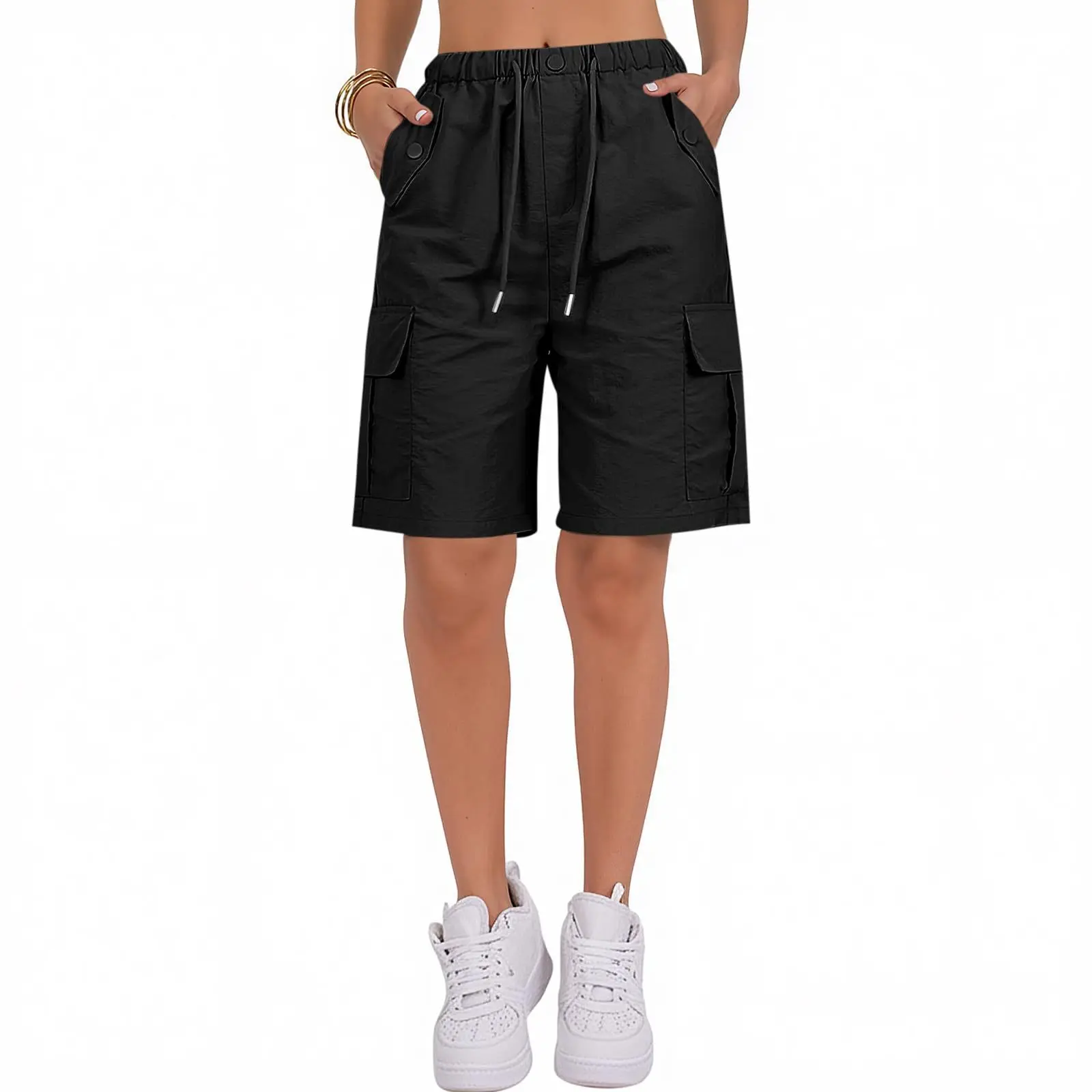 

Women's Quick-Dry Cargo Shorts | Multi-Pocket Korean Casual Style | Loose Fit Mid-Length Short Pants