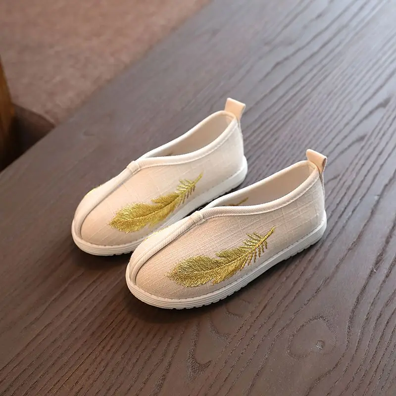 Old Beijing Handmade Cloth Shoes Boys Kids Embroidered Soft Sole Ethnic Style Chinese Style Hanfu Costume Shoes
