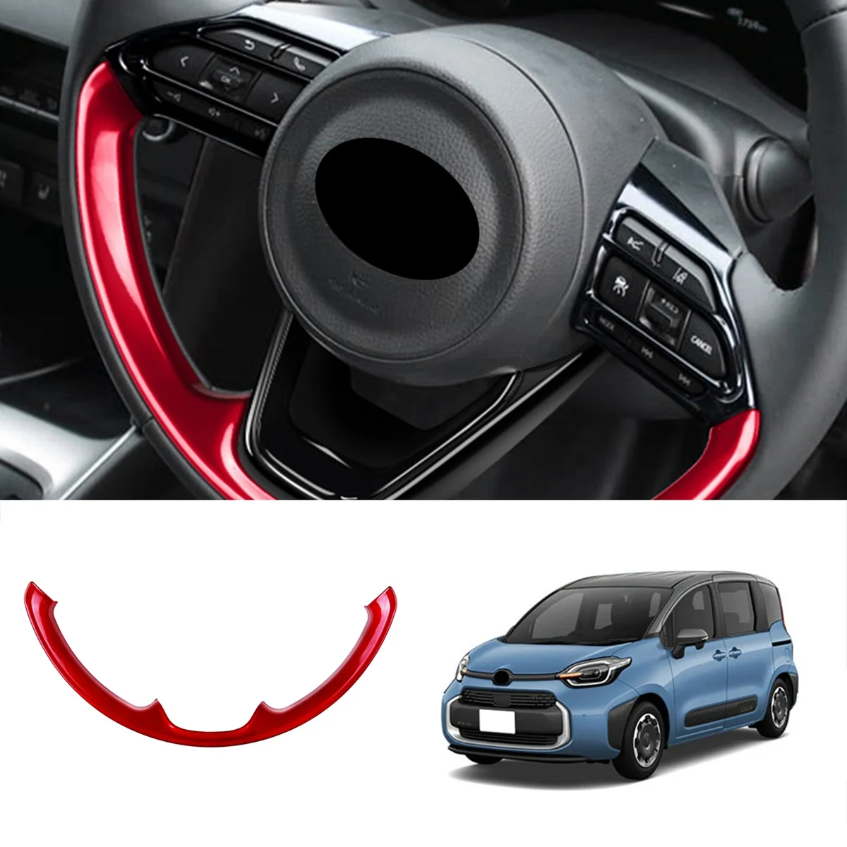 For Toyota Sienta Aqua Yaris Cross 2022 2023 Red Car Steering Wheel Panel Cover Trim Frame Sticker