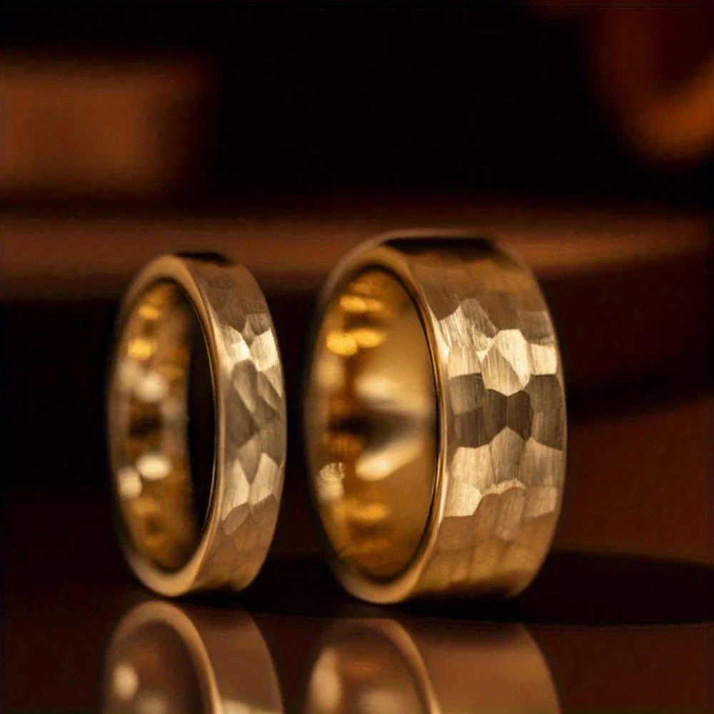 2Pc/set Elegant Minimalist Metal Wind Couple Golden Wedding Ring Wedding Ring Set His and Her Rings Couple Wedding Band Pairing Wedding Ring Couple Set Men's Women's Daily Casual Ring Essential Jewelry for Girls