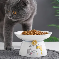 Ceramic Cat Bowl,Cat Bowls Elevated,Cat Food Bowl,Cervical Protection Skew Mouth Rice Dog Bowls,Pet Supplies,Cat Accessories