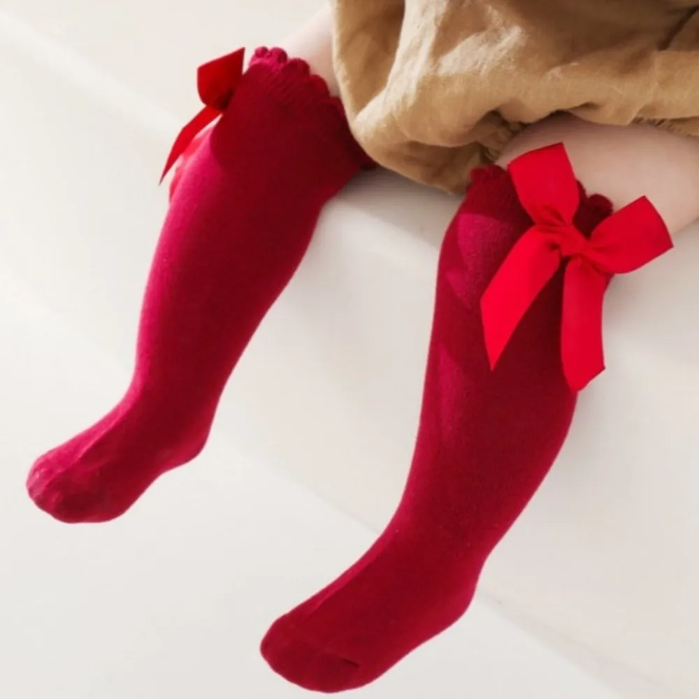 

Bow Baby Girl Dress Cotton Floral Newborn Clothes Set Short Sleeve with Headband Socks Infant Red Princess Dress Daily Wear