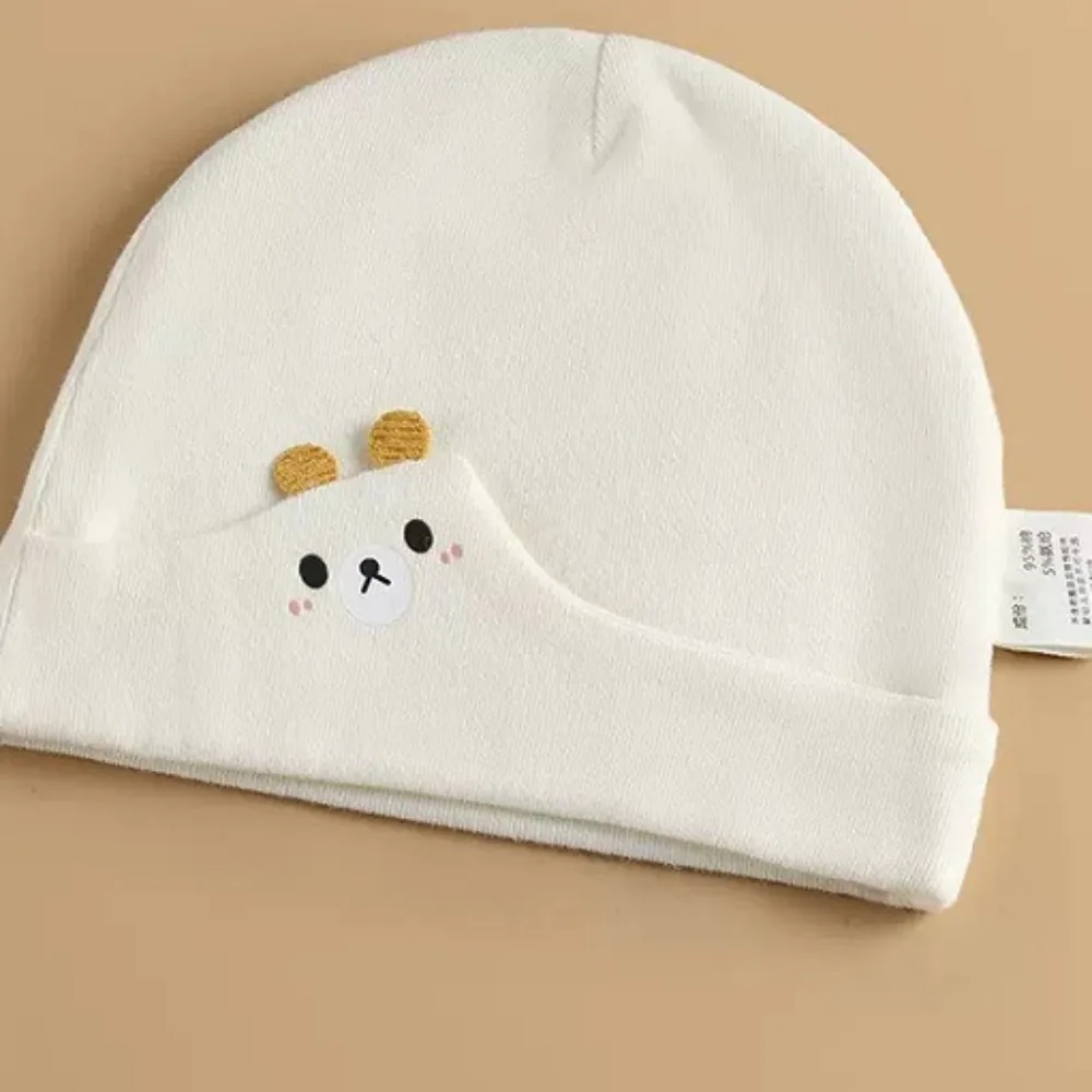 

Теплые муслиновые шапки без костей с принтом, хлопковая детская шапка для плода 0-3 месяцев, эластичная шапочка-бини с мультяшным медведем для младенцев, весенняя шапка