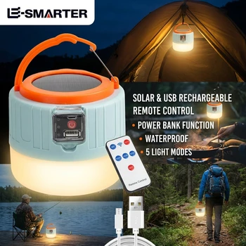 Outdoor Solar LED Camping Lights USB Rechargeable Tent Portable Lanterns Emergency Lights For Fishing Barbecue Camping Lighting