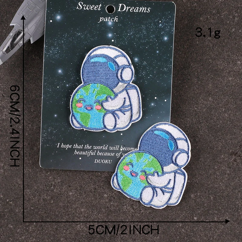 6pcs Planet Cartoon Astronaut Patches for Clothing, DIY Iron-on Patches, DIY Aesthetic Embroidery Appliques Sticker