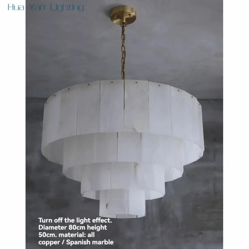 White Alabaster Round Chandeliers For Dining Living Room Bedroom Spanish Natural Marble Ceiling Chandelier Pendant Lights