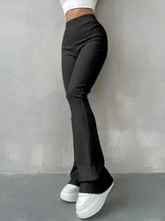 Solid High Waist Pants, Elegant Flare Leg Pants With High Elasticity and Bottom For Casual Wear Women's Clothing